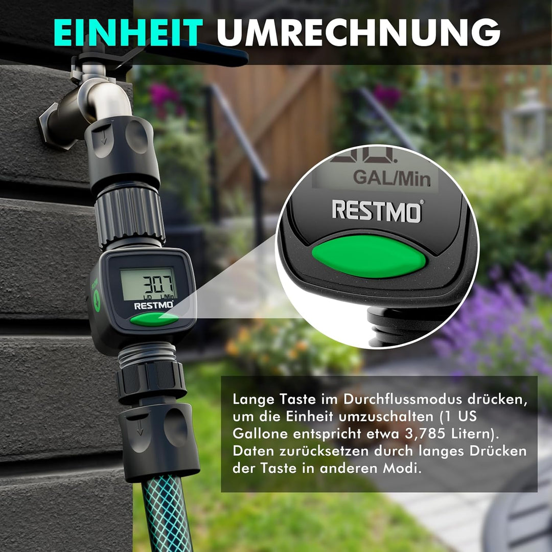RESTMO Wasserzähler, Wasserdurchflussmesser mit hohe Messgenauigkeit, Messung des Gallonen-/Literver