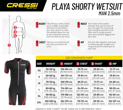 Cressi Playa Man Wetsuit 2.5 mm - Men's Premium Neoprene Wetsuit Shorty for Snorkeling, Diving, Swim