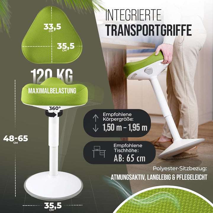 SH-01S Bürohocker Ergonomisch [IGR Zertifiziert] | Sitzhocker ergonomisch höhenverstellbar [47-65 cm