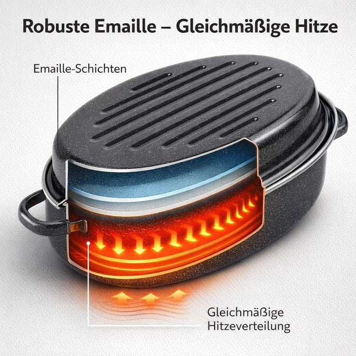 CUCINOVA Emaille Bräter [38 cm] mit Deckel – Gansbräter – Auflaufform – Schmortopf – backofengeeigne