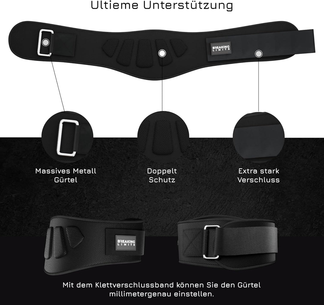 BREAKING LIMITS Gewichthebergürtel Herren & Damen - Gewichtsgürtel für Krafttraining & Gewichtheben,