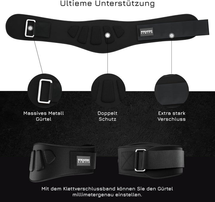 BREAKING LIMITS Gewichthebergürtel Herren & Damen - Gewichtsgürtel für Krafttraining & Gewichtheben,