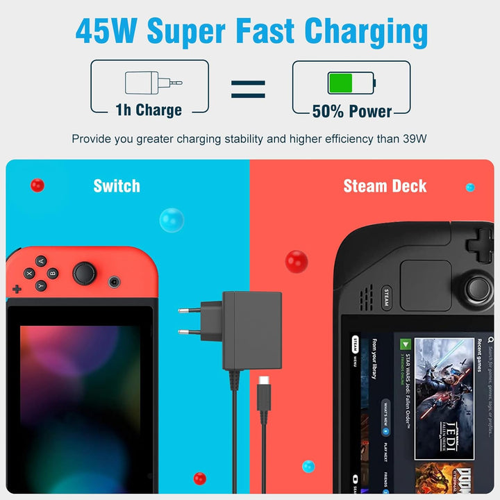 45W Switch Netzteil mit 1.5M/5FT Switch Ladekabel Kompatibel mit Nintendo Switch/Switch Lite/Switch