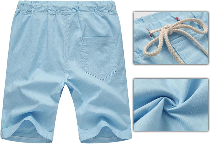JustSun Kurze Hosen Herren Leinen Shorts Leicht Atmungsaktiv mit Tunnelzug S Hellblau, S Hellblau