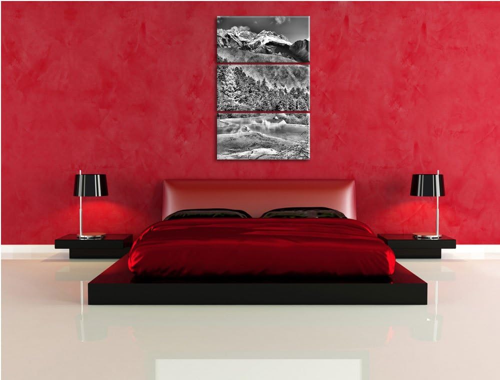Pixxprint Monocrome, Kalksteinterrassen in Huang Long 3-Teiler Leinwandbild 120x80 Bild auf Leinwand