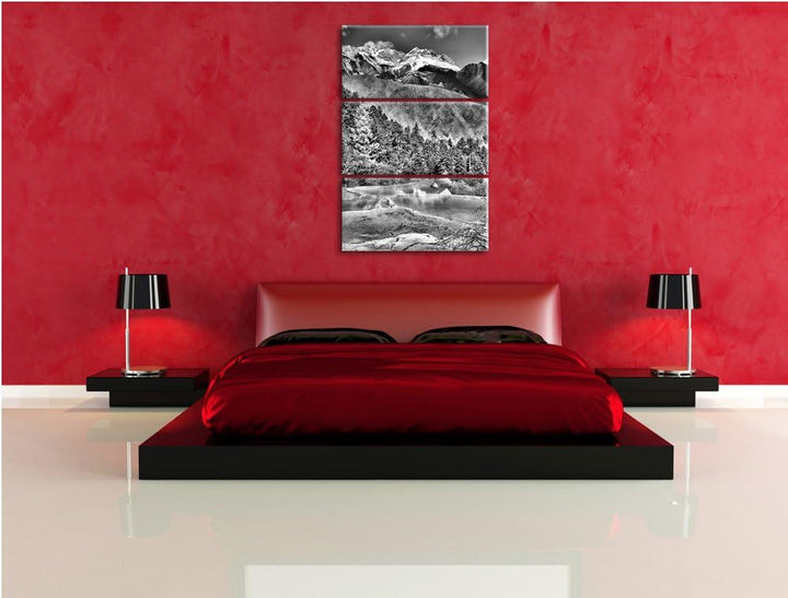 Pixxprint Monocrome, Kalksteinterrassen in Huang Long 3-Teiler Leinwandbild 120x80 Bild auf Leinwand