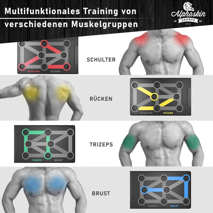 ALPHASKIN® Premium Liegestützbrett Set I Liegestützgriffe Homeworkout I 9 in 1 Push Up Bar I Homegym