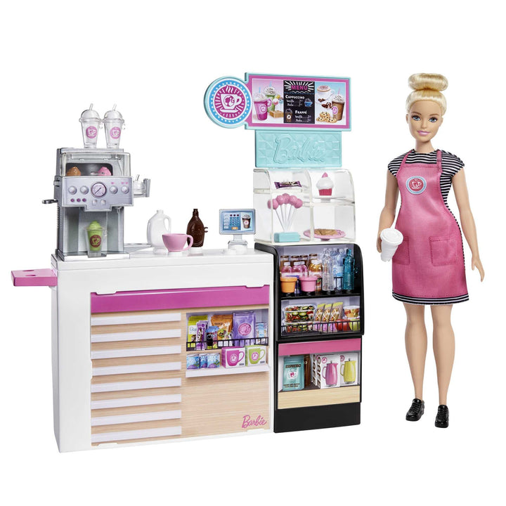 Barbie GMW03 - Naschcafé Spielset, kurviger Blonde (30,4 cm), +20 realistische Spielteile: Maschine,