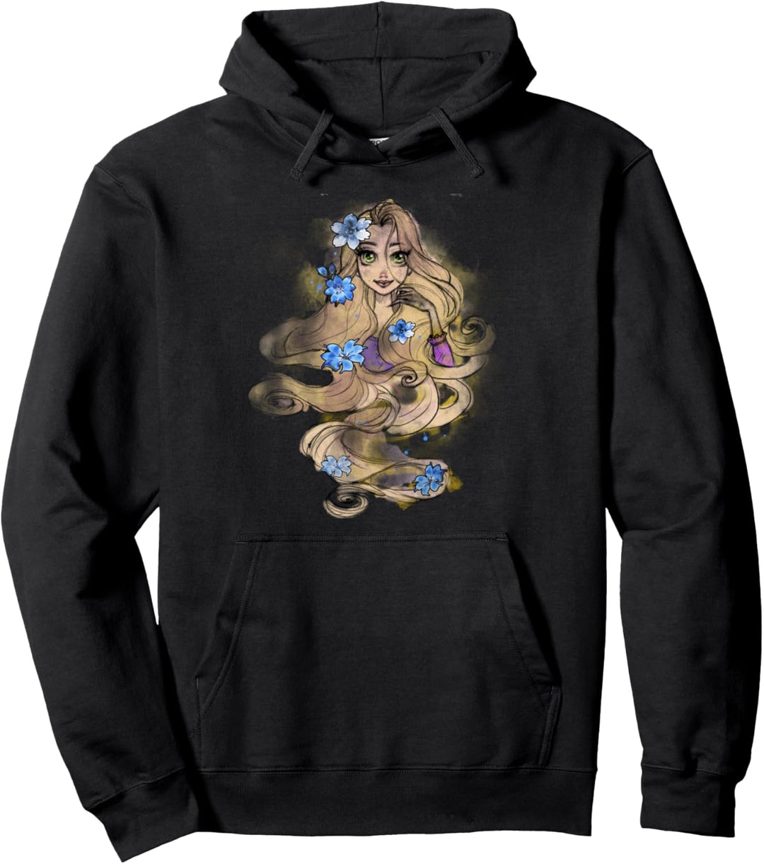 Disney Tangled Rapunzel Long Hair Floral Sketch Pullover Hoodie