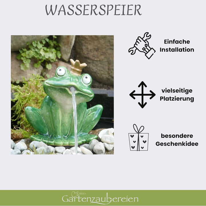 Storm's Gartenzaubereien Wasserspeier Frosch aus Keramik mit Pumpe 230V 16cm für Miniteich - Balkon