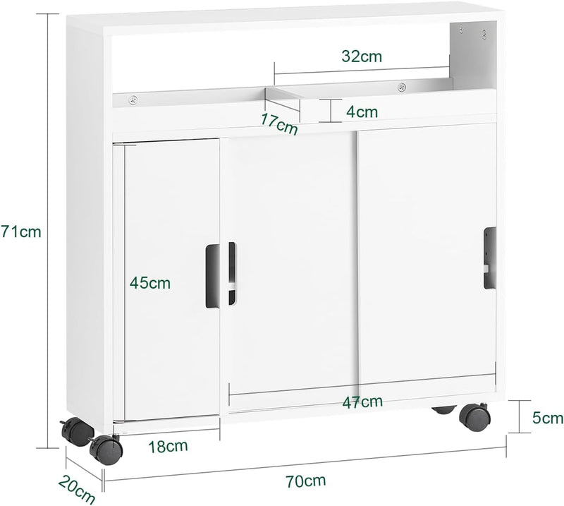 SoBuy BZR02-W Nischenschrank aus Holzwerkstoff, mit offener Ablage Badrollwagen Seitenschrank Badezi