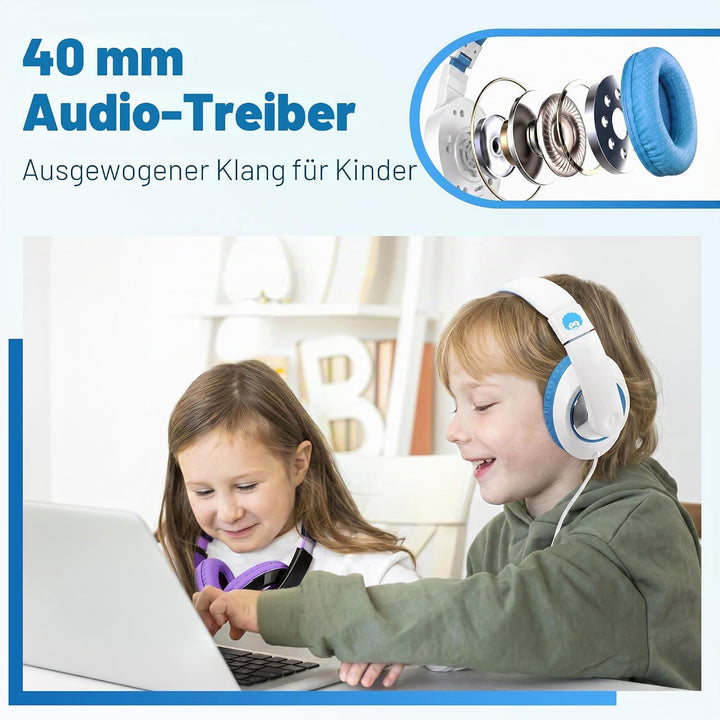 RockPapa Comfort Kinder Kopfhörer für Schule Jungen, Kopfhörer Kinder mit Kabel, Einstellbar, Stereo