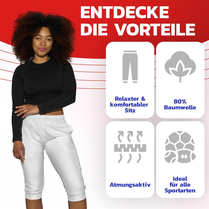 Damen 3/4 Trainingshose Sporthose kurz Hose Sport &amp; Fitness Shorts S Weiss, S Weiss