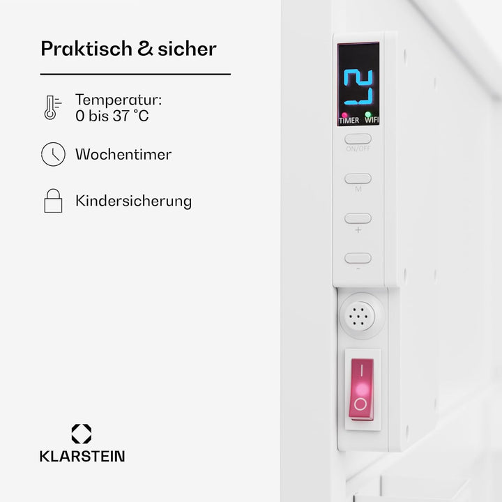 Klarstein Infrarotheizung mit Thermostat, 600W Elektroheizung, Smart Home Infrarotheizung zur Wandmo