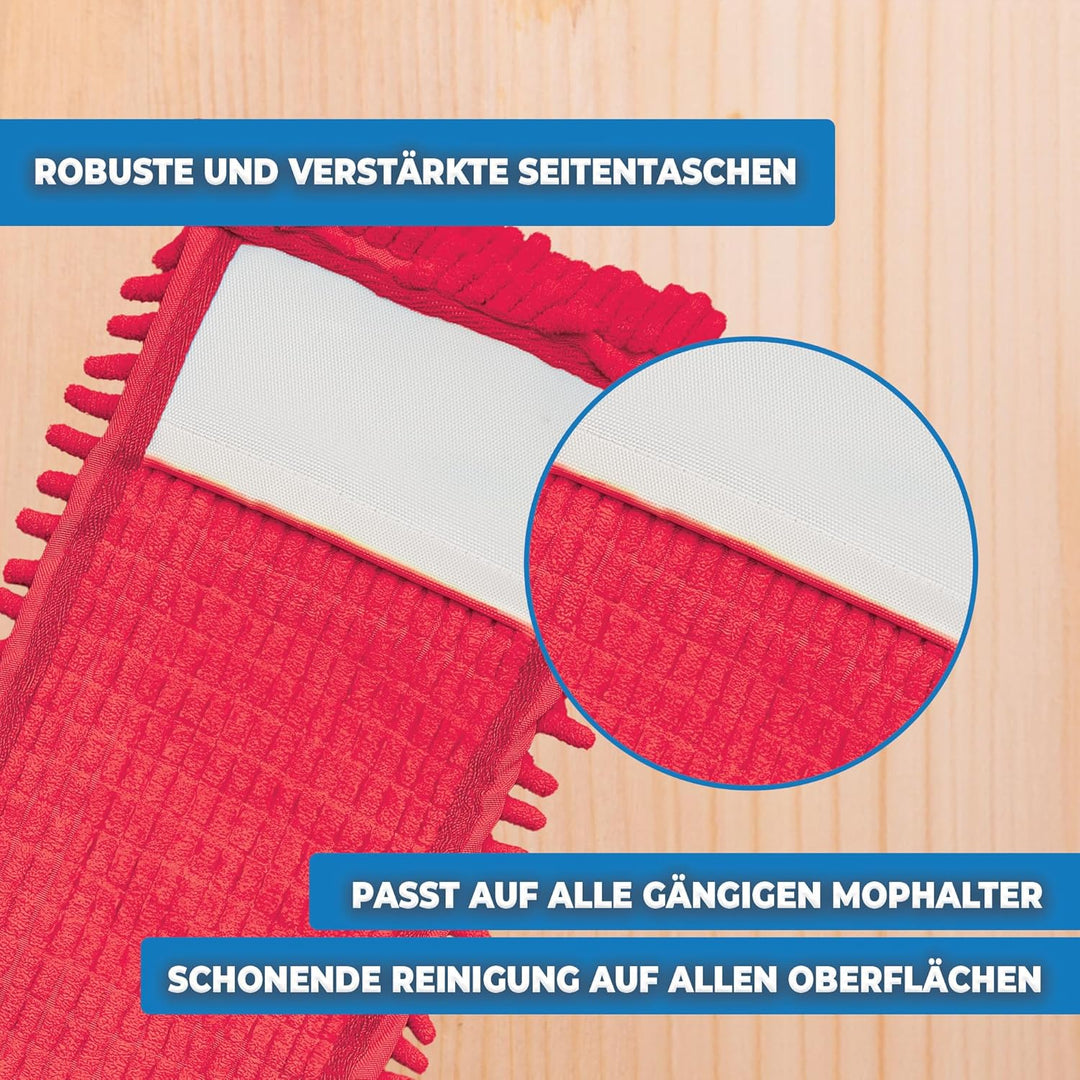 3X Bodenwischer Ersatzbezug - Chenille Wischbezug rot - Wischmopp Chenille aus Mikrofaser für empfin