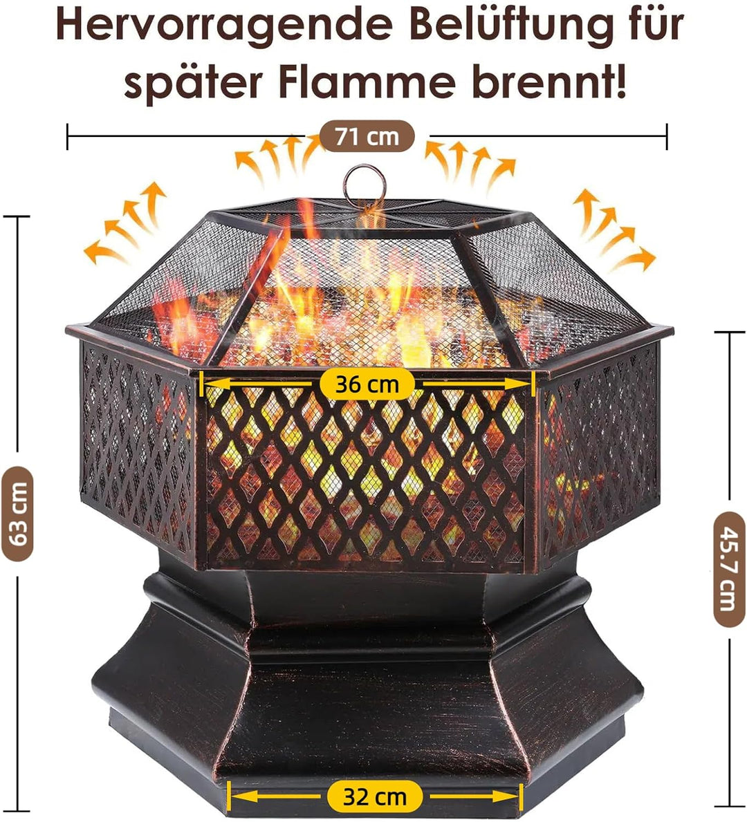 Feuerschale, Feuerschale mit Funkenschutz, Feuerschalen für den Garten, Feuerkorb mit Grillrost,Sech