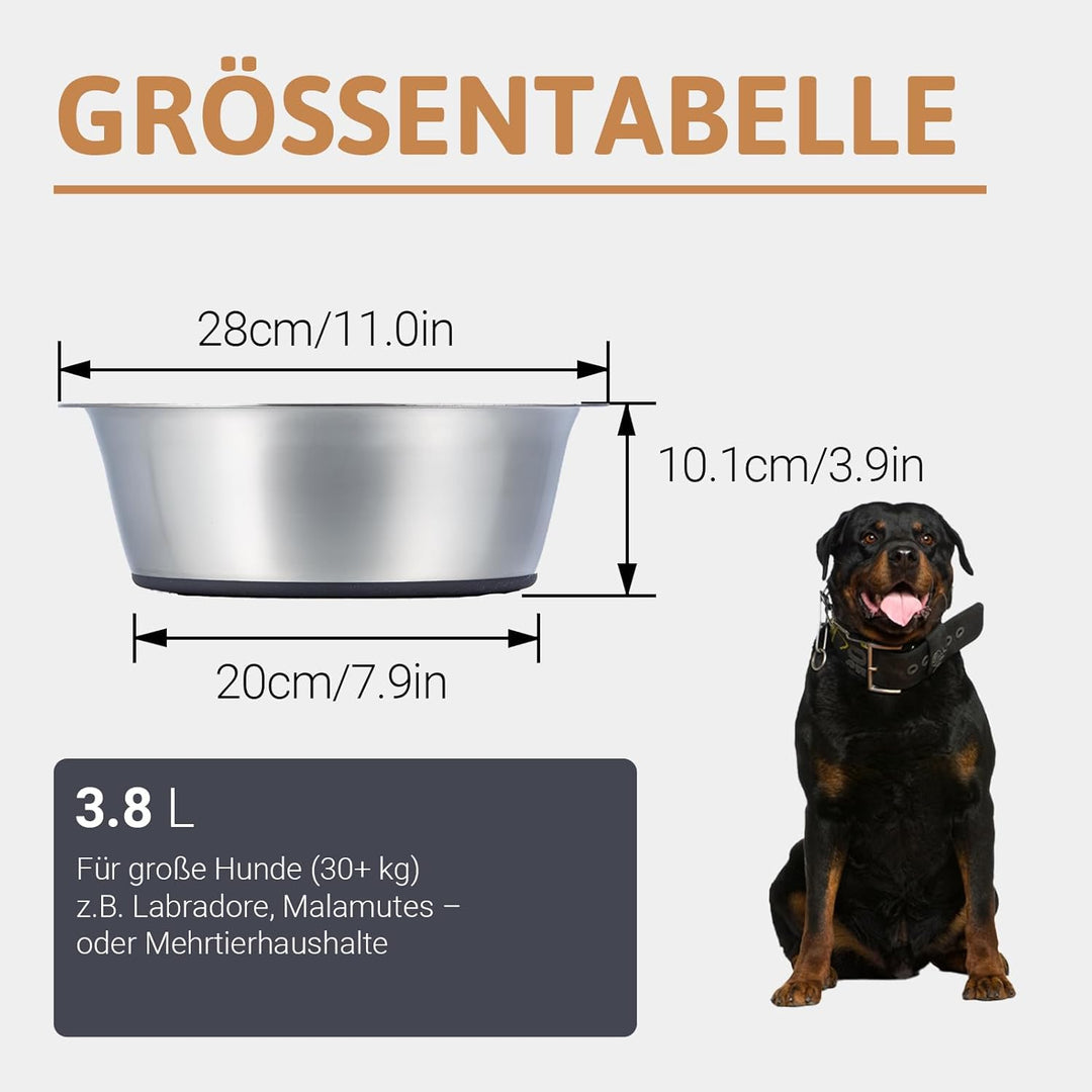 PEGGY11 Tiefer Hundenapf aus Edelstahl mit rutschfestem Silikon, 2er Pack, 3,8L, Futternapf und Trin