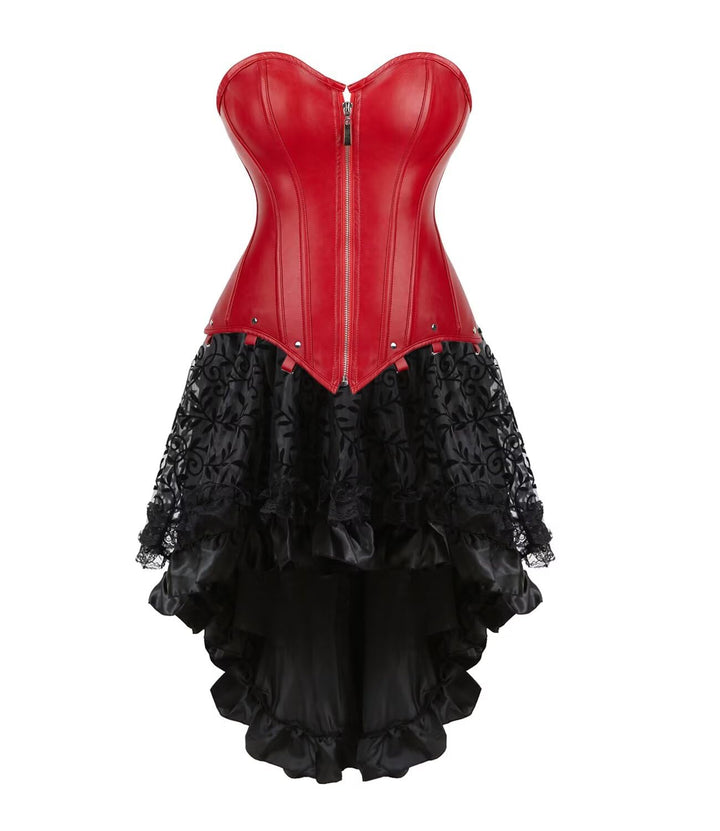 Josamogre Korsett Damen Kleid Leder Corsage Top Leather Corset Dress Sexy Oberteil Reissverschluss S