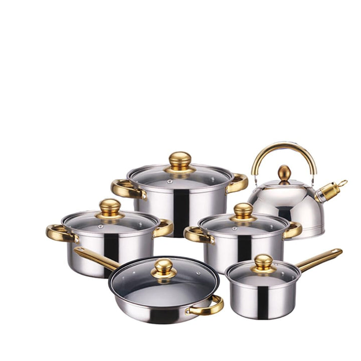 URFEDA Topf und Pfannenset, Edelstahl Kochtopfset 6-teilig Topfset mit Deckel und Griff, Kochgeschir