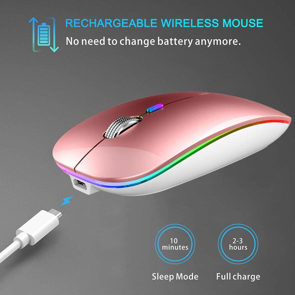 Uiosmuph Bluetooth Maus Kabellose, LED Funkmaus wiederaufladbar Leise Wireless Mouse 2.4GHz Kabellos