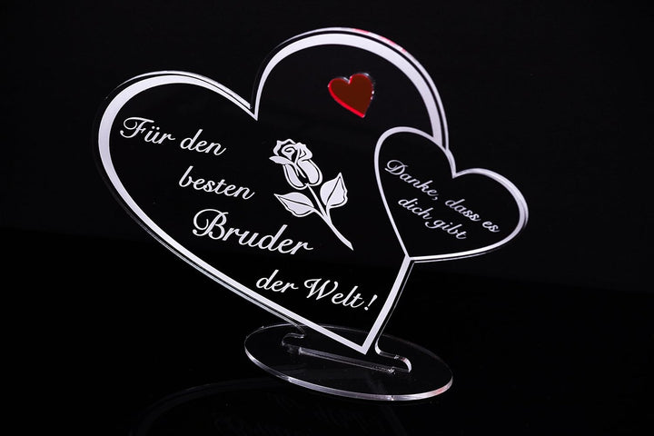 Acryl Schild in Herz Form Für den besten Bruder der Welt die perfekte Geschenkidee, mit Lasergravur,