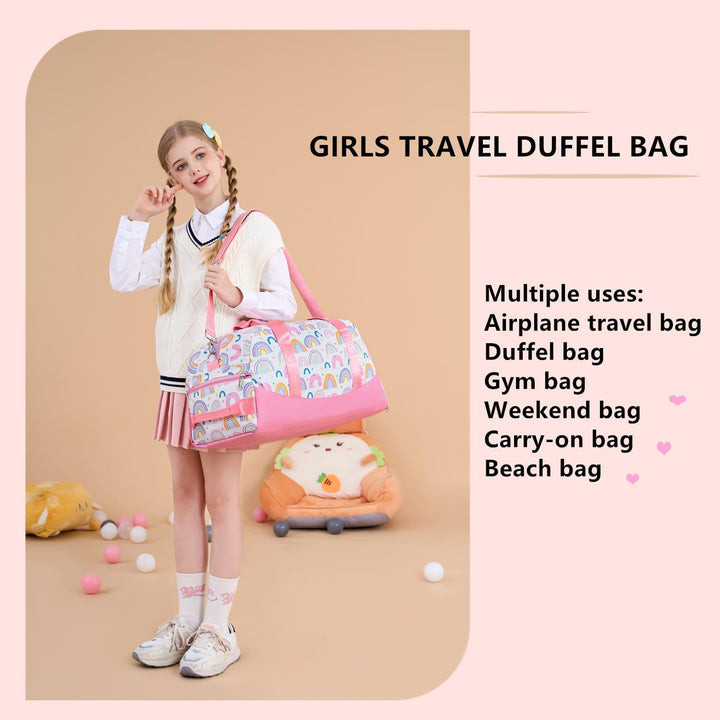 Lmwzh Kinder Sporttasche Reisetasche mitSchuhfach Turnbeutel wasserdichte Schwimmtasche(Regenbogenfa