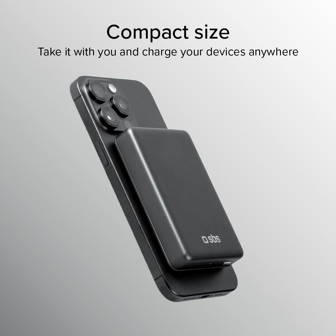 SBS PowerBank 10K MagSafe, 10.000 mAh Power Delivery 20 W, 15 W kabelloses Laden, magnetisch, Status