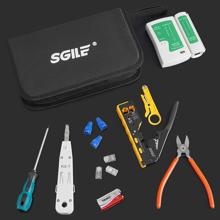 SGILE Netzwerk Werkzeug Set, RJ45/RJ11/RJ12 Crimpzange Kompatibel mit Cat5/Cat6, mit 50 x Cat6 RJ45