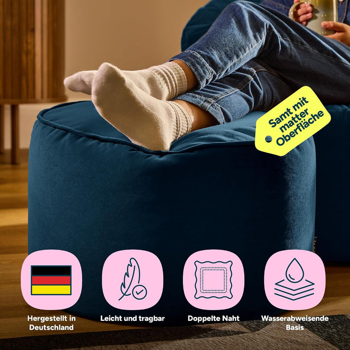 Icon Runder Sitzpuff „Milano“, XL Samt Sitzsack Hocker, Gross Fusshocker für das Wohnzimmer, Sitzkis