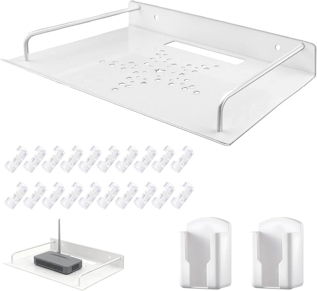Router Regal Wandhalterung, Aluminiumlegierung, Silber | mit 2 Soporte Mando Pared 20 Kabelclips, Kl