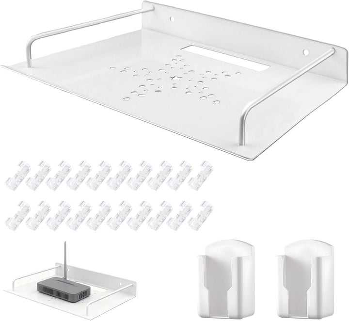 Router Regal Wandhalterung, Aluminiumlegierung, Silber | mit 2 Soporte Mando Pared 20 Kabelclips, Kl