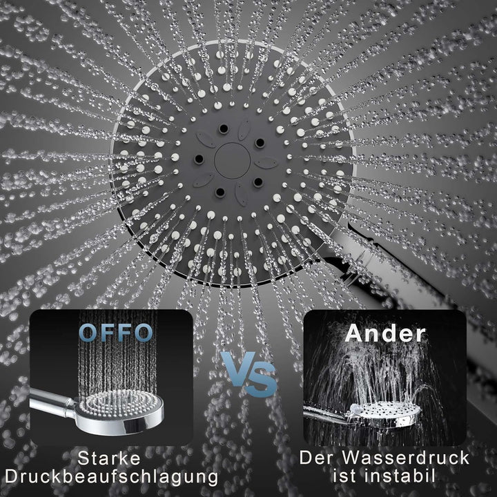OFFO Duschkopf mit Schlauch 1,6m und Halterung, Handbrause mit Filter 6 Strahlarten, Duschkopf Gross