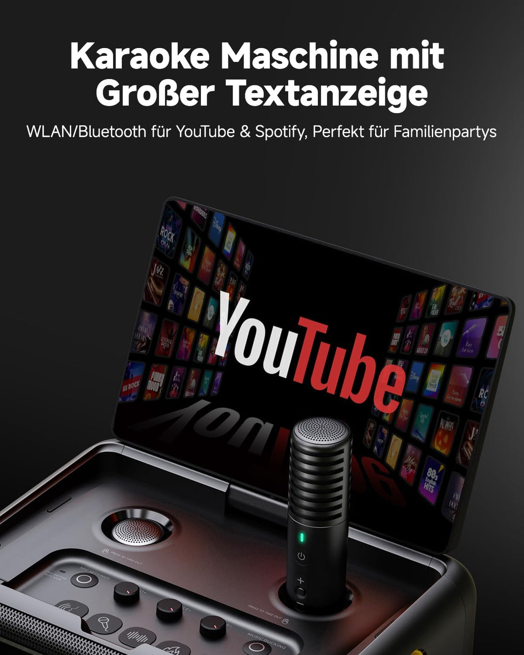 Karaoke-Maschine für Erwachsene – mit Songtextanzeige, 64 GB Karaoke-Tablet, 2 kabellose Mikrofone,