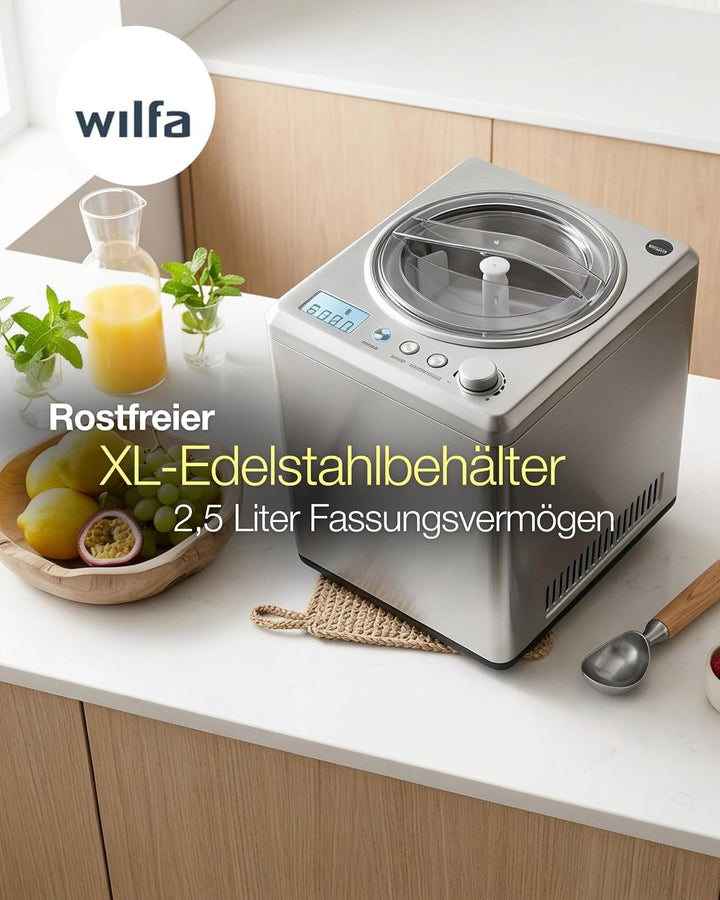 Wilfa VANILLA Eismaschine - 2,5 Liter - selbstkühlender Kompressor 250W - Timer-Funktion - Kühlhalte