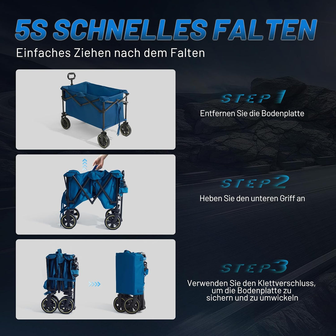 TIMBER RIDGE Bollerwagen Faltbar 200L mit Getränkehalter Verstellbarem Griff, Handwagen Transportwag