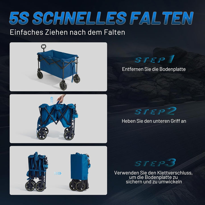 TIMBER RIDGE Bollerwagen Faltbar 200L mit Getränkehalter Verstellbarem Griff, Handwagen Transportwag