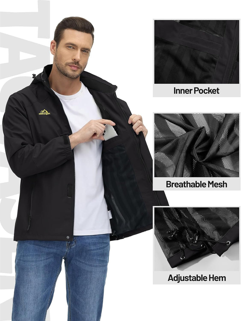 TACVASEN Herren Outdoorjacke Leicht Wasserabweisend Wanderjacke Übergangsjacke Funktionsjacke mit Ab