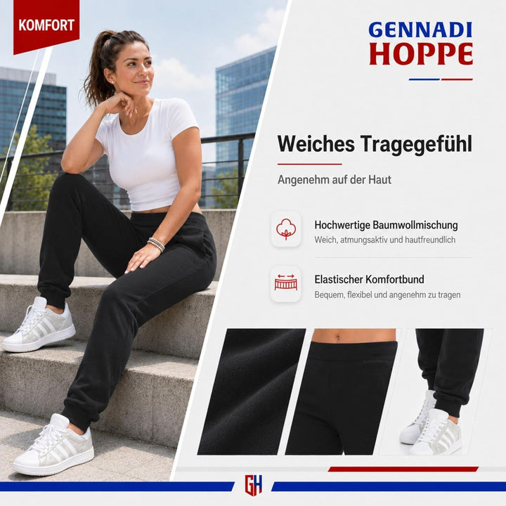 Gennadi Hoppe Damen Jogginghose Trainingshose Sweat Pants Sporthose Fitness Hose XS Schwarz (Black),