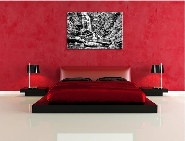 Pixxprint tropischer Wasserfall / 100x70cm Leinwandbild bespannt auf Holzrahmen/Wandbild Kunstdruck