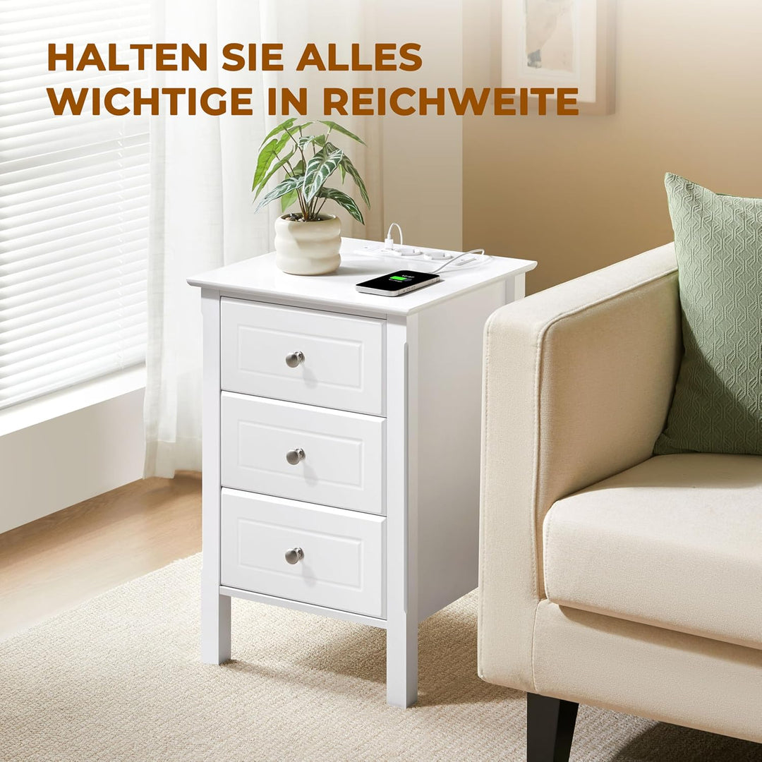 Yaheetech Nachttisch Beistelltisch mit Steckdose 2 Anschlüsse und 3 Schubladen Boxspringbett Nachtsc