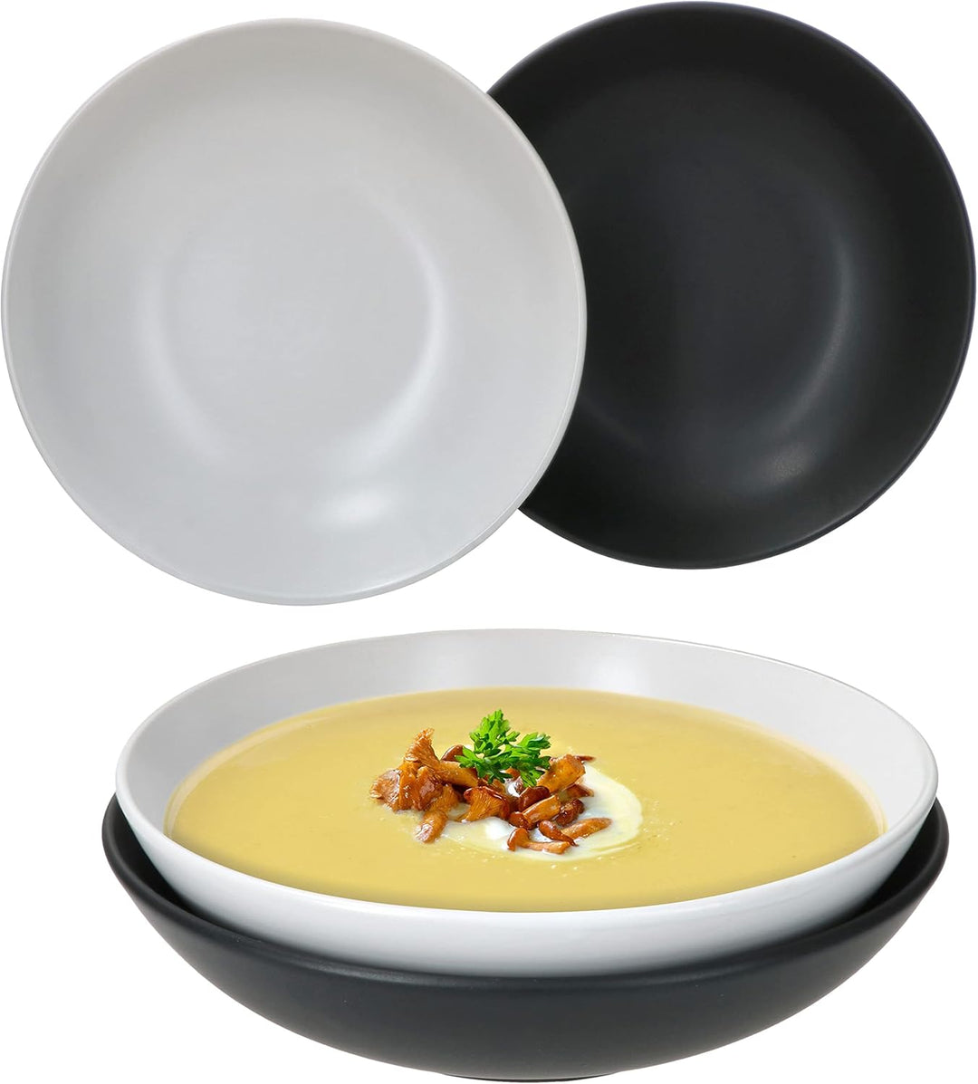 MamboCat Nero Bianco 4er Set Suppenteller tief I 550ml I Ø 20,5 cm I 4 Personen I weisses & schwarze