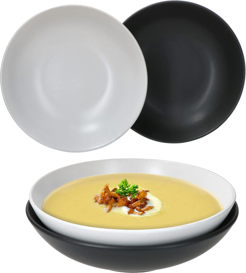 MamboCat Nero Bianco 4er Set Suppenteller tief I 550ml I Ø 20,5 cm I 4 Personen I weisses & schwarze