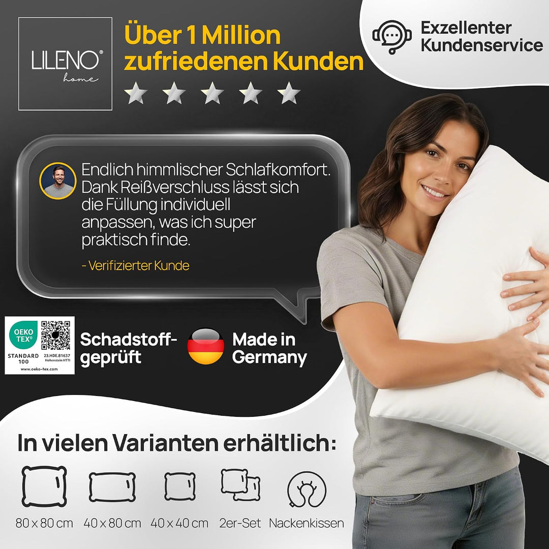 LILENO HOME Kopfkissen 50x70 cm [6er Set] als Kissen-Füllung - Bett oder Deko Kissen mit Reissversch