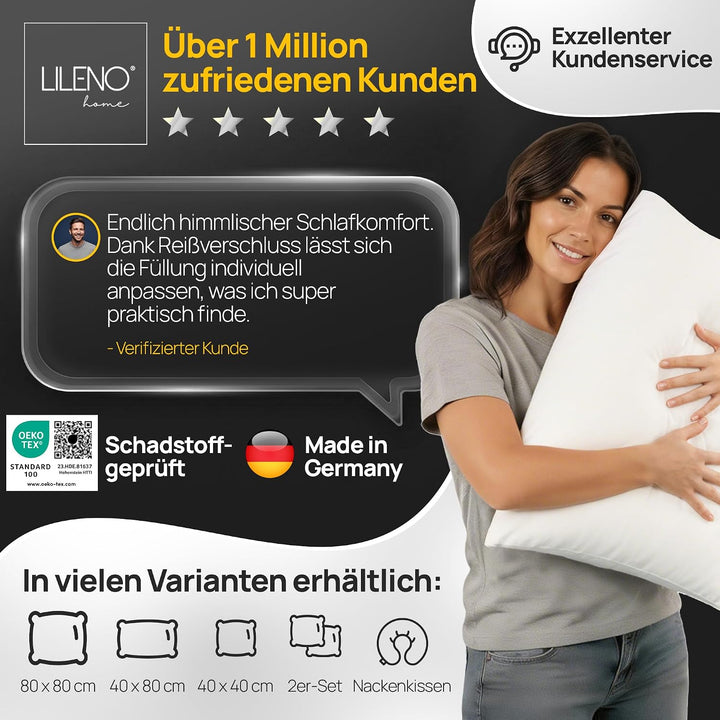 LILENO HOME Kopfkissen 50x70 cm [6er Set] als Kissen-Füllung - Bett oder Deko Kissen mit Reissversch