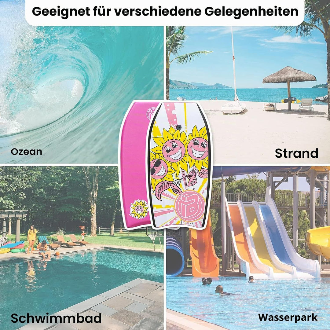 Body Board, 83 cm leichtes Bodyboard mit EPS-Abdeckung, Premium-Leine und Handschlaufe zum Surfen ro