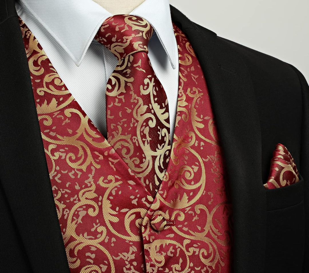HISDERN Herren Weste Paisley Floral Jacquard Krawatte Einstecktuch Taschentuch Weste Anzug Set XL Bu