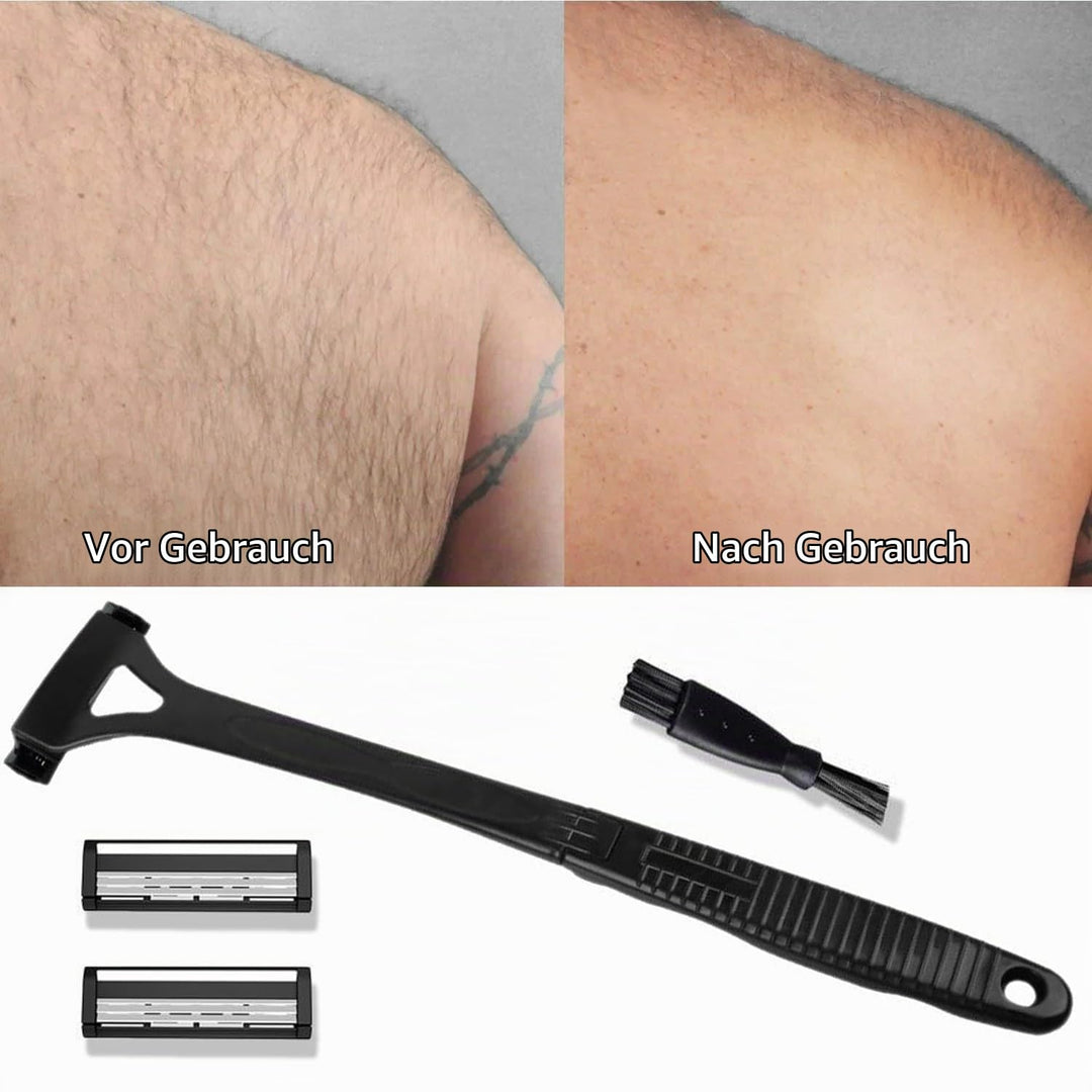 Rückenrasierer Herren Rücken Rasierer - Black, 1 Stück, Rückenhaarentferner Body Men, Enthält 2 Scha