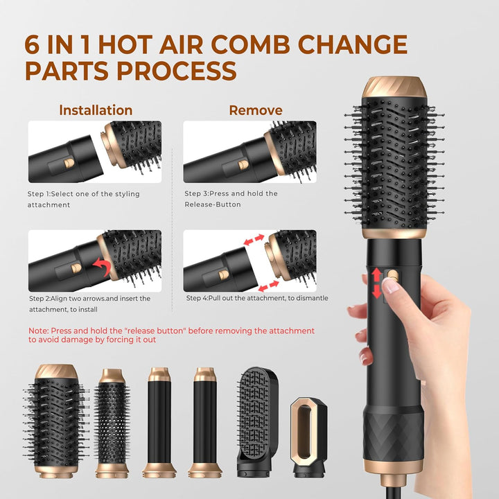 UKLISS Hairstyler 6 in 1 Airbrush Haarstyler | Pro Air Styler Set - 1000W Rundbürstenföhn, Air Curle