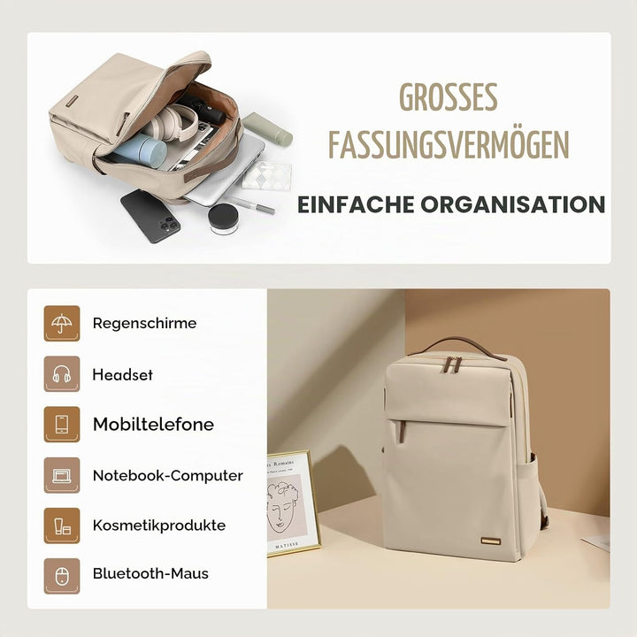 Rucksack Damen Laptop Reise Schulrucksack 15.6 Zoll mit Laptopfach, Wasserdicht Multifunktionaler Lä