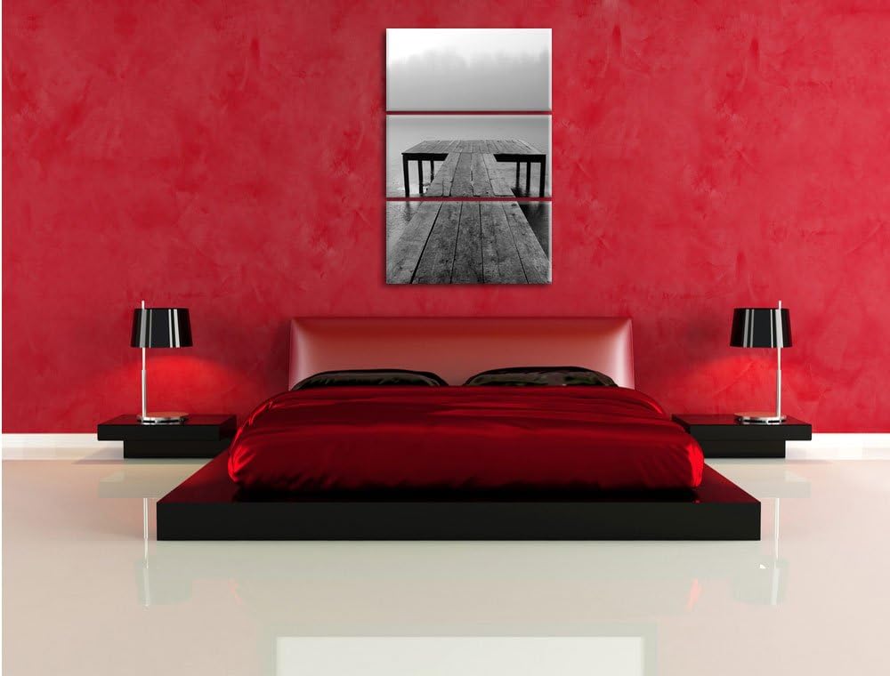 Pixxprint Steg am See Nebel 3-Teiler Leinwandbild 120x80 Bild auf Leinwand